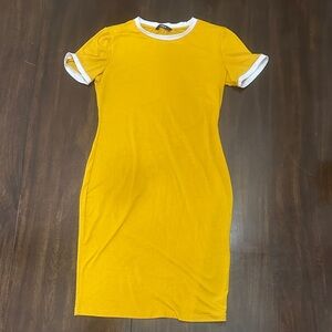 SHEIN Mustard Midi Dress with White Trim